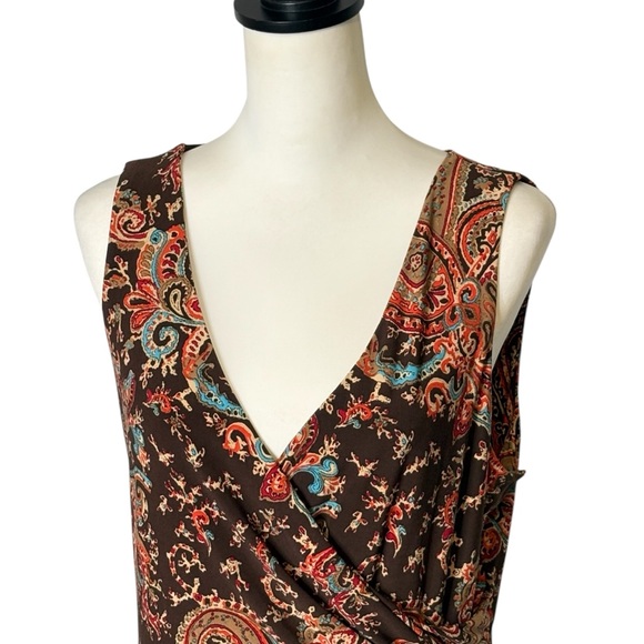 Lauren Ralph Lauren Sleeveless Paisley Faux Wrap Dress Size XL Jersey Stretch - Picture 3 of 13